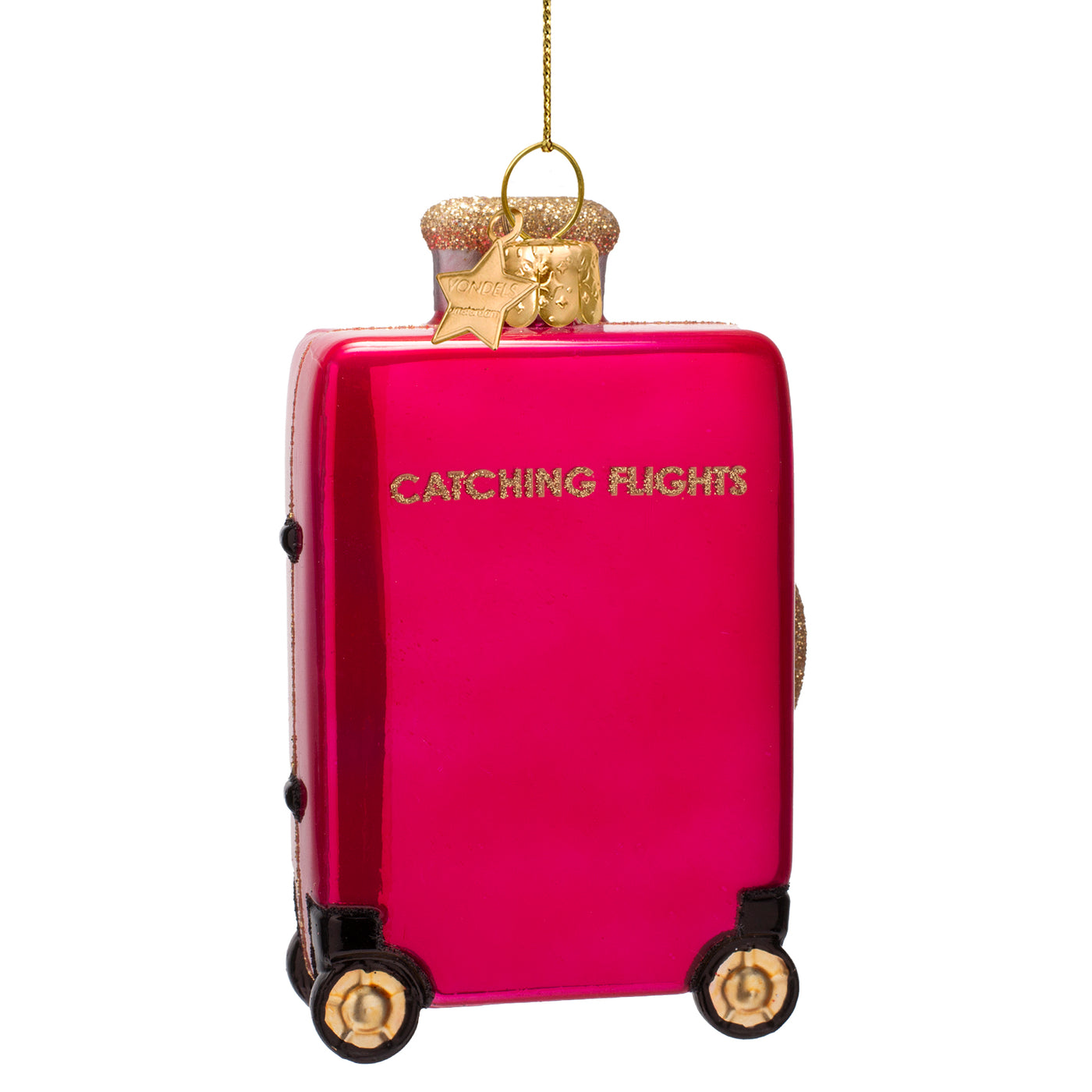 Kerstornament - Vondels Roze Koffer "Catching Flights"