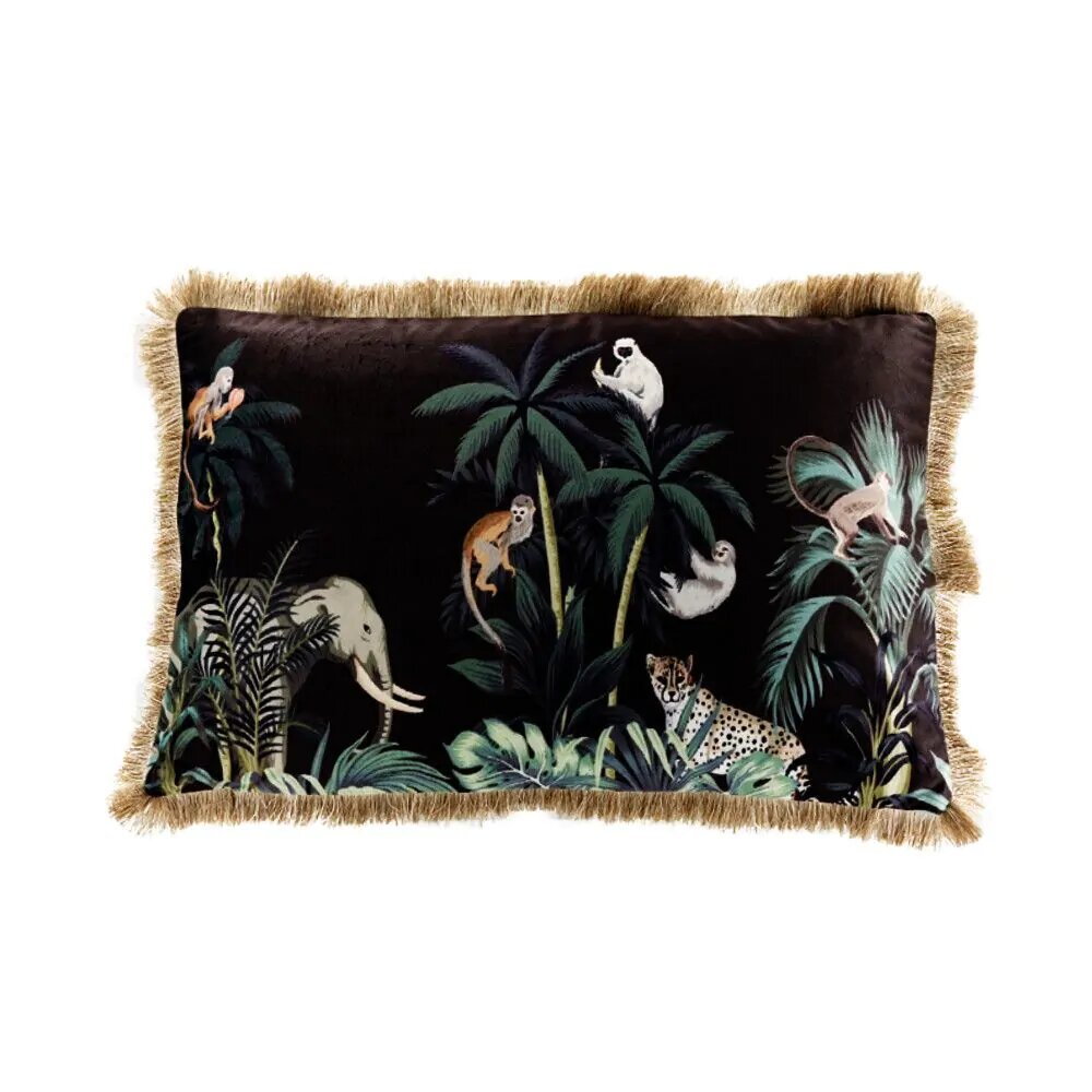 Sierkussen - Jungle fluweel gouden franjes